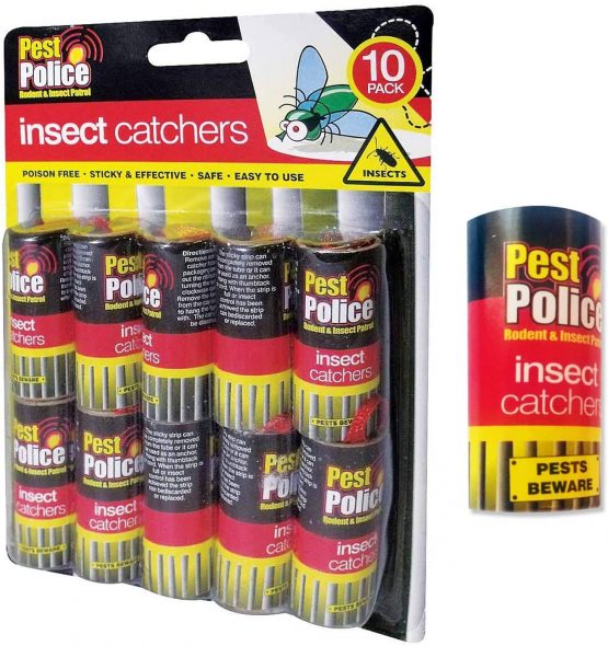 PEST POLICE 1 X 10 Sticky Paper Fly Catchers NO Fumes NO Mess Sticky Tape for CATCHING Them UNWANTED Insects.