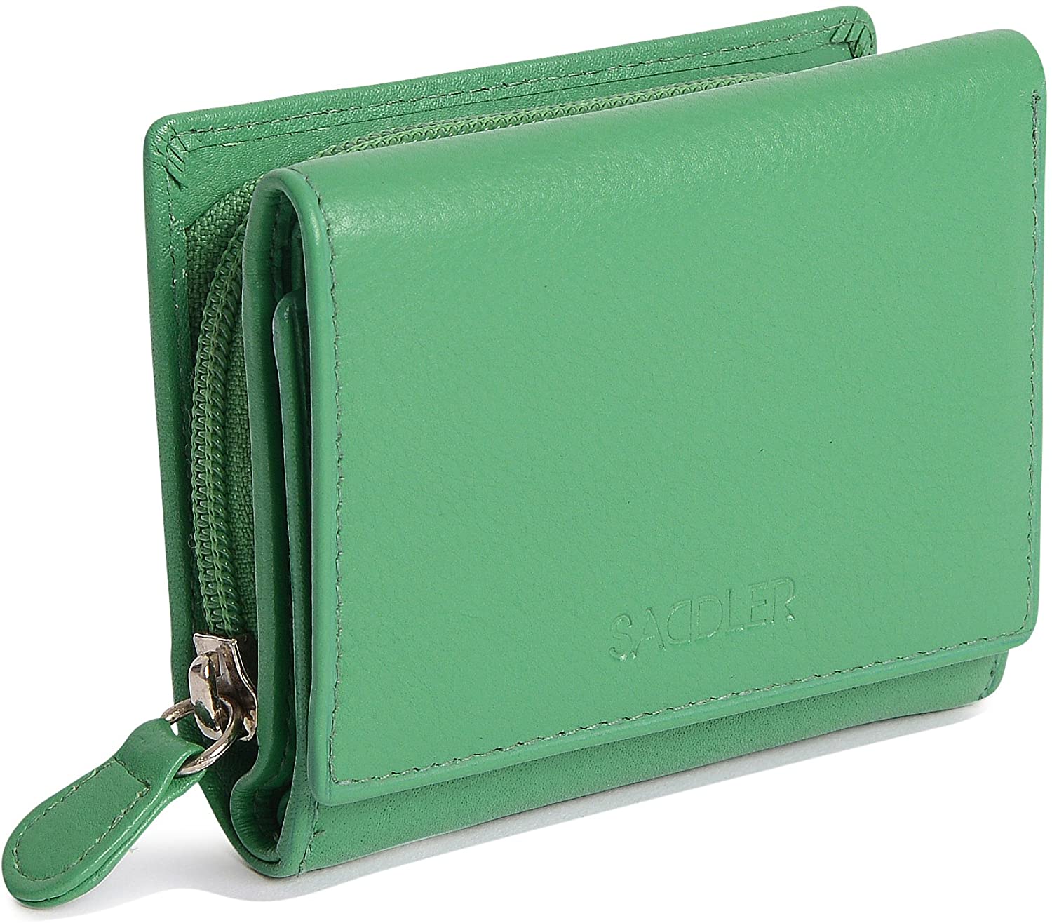 SADDLER "Carla Purse, RFID Protected Real Leather Compact Trifold Wallet with 5 Card Slots, ID Window & Rear Zip Coin Pocket