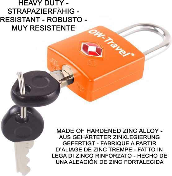 TSA Approved Luggage Locks Padlocks (2 Pack) OW-Travel Suitcase Locks with Keys. Heavy Duty Zinc Alloy Suitcase Padlocks with Key Lock for Luggage, Bag, Case, Backpack, Rucksack, Gym Locker (Orange) - Image 3