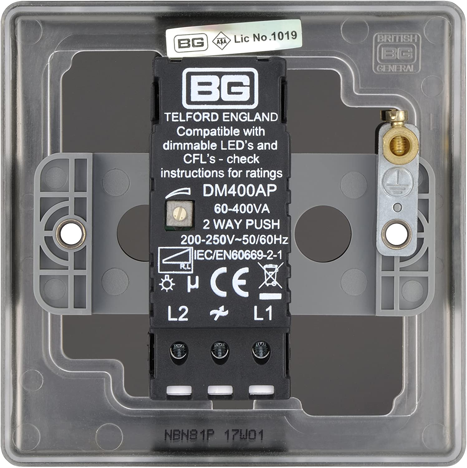 BG Electrical NBN81P-01 Single Dimmer Light Switch, Black Nickel, 2-Way ...