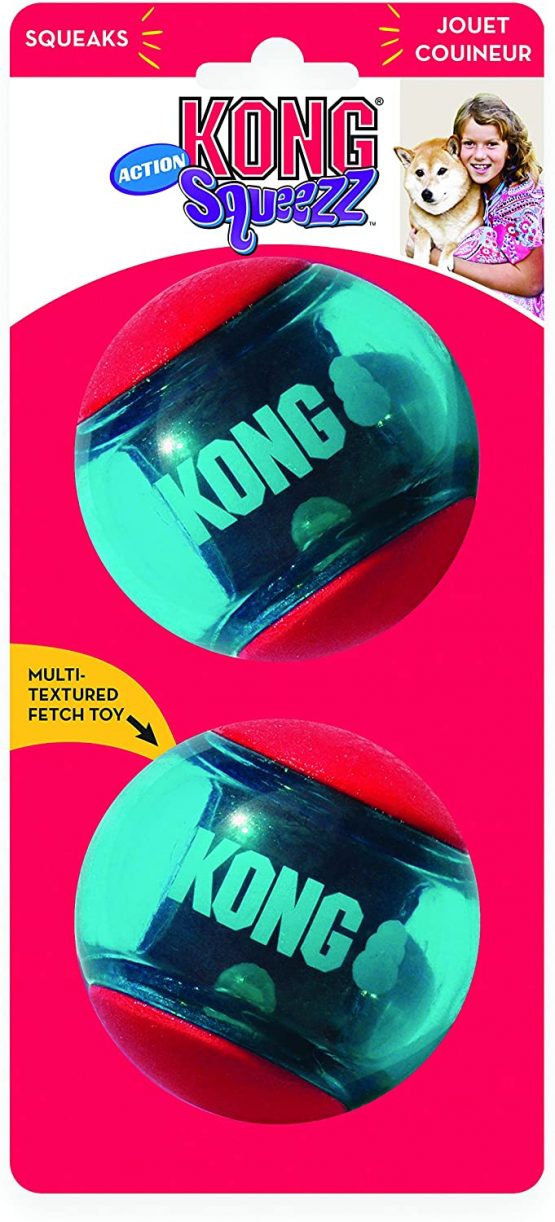 KONG - Squeezz Action Ball Red - Multi Textured Squeaker Interactive Fetch Toy - For Large Dogs - Image 3