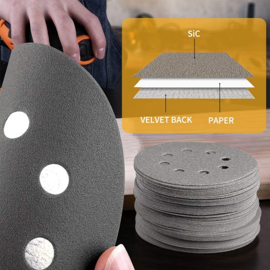 60PCS Sanding Discs 125mm Sandpaper Silicon Carbide Sanding Pads, 60 100 150 180 240 320 Grits, Wear-Resistant Sander Discs Set - Image 4