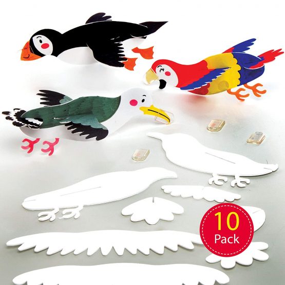 Baker Ross AT566 Bird Colour in Gliders - Pack of 10, Arts and Crafts for Kids to Colour in for Party Bag Fillers, Games and Prizes