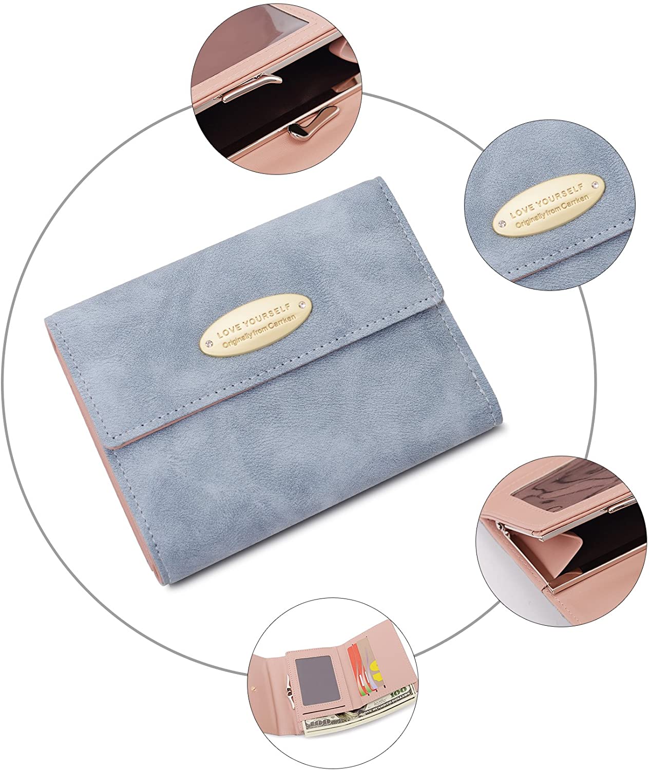 Wallets Women Vodabang Ladies Clutch Purse Soft Frosted PU Leather Credit Card Wallet with Coin Compartment (Blue) - Image 2