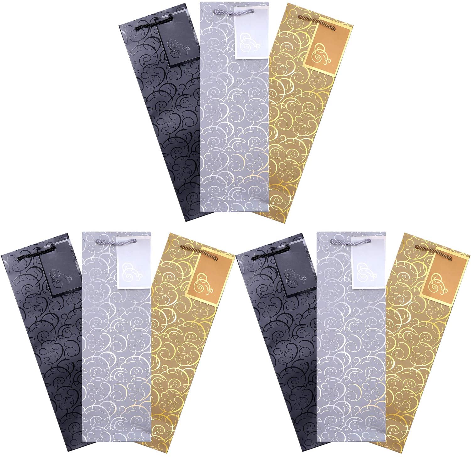Pack of 9 Noble Bottle Gift Bags Gold Silver Black for Wine Sparkling Wine and Champagne 36 cm x 12 cm x 10 cm - 14.17" x 4.72" x 3.94" - Image 2