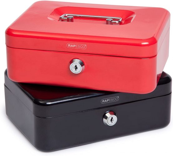 Rapesco SB0008R1 8-inch (20 cm) Cash Box with Keys Metal, Red - Image 3