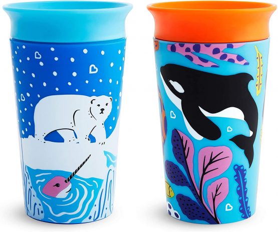 Munchkin Miracle 360 WildLove Sippy Cup, 9 oz / 266 ml, 2 Pack, Polar Bear/Orca