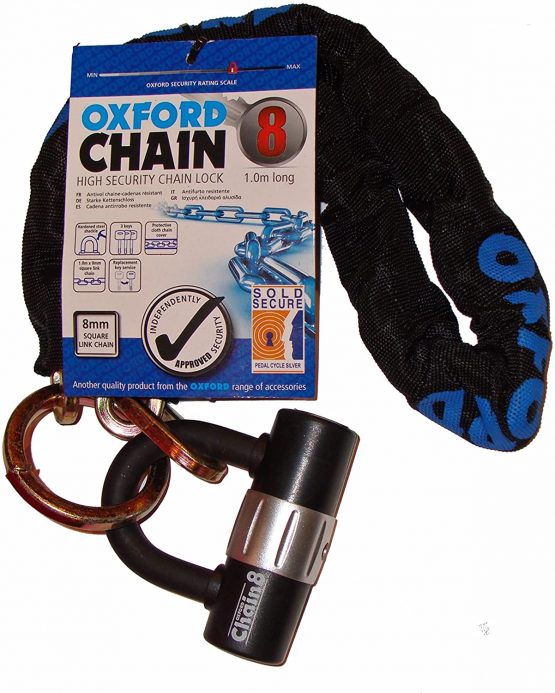 Oxford Unisex's Chain8 Chain Lock and Mini Shackle, Black, 8 mm x 1000 mm