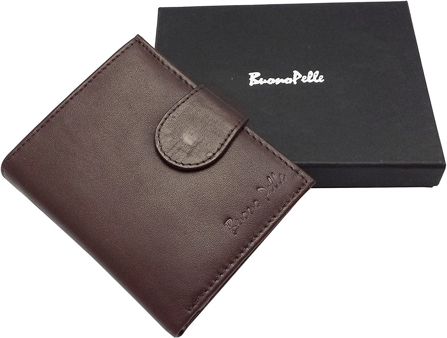 MENS REAL LEATHER GENUINE HIGH QUALITY DESIGNER BUONO PELLE WALLET CREDIT CARD HOLDER PURSE GIFT BOXED (Brown) - Image 2