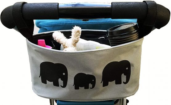 BundleBean Buggy/Stroller Organiser, Storage Bag, Nappy Pouch - fits to Handlebar of Any Pushchair/Buggy/Stroller (Grey Elephant) - Image 2