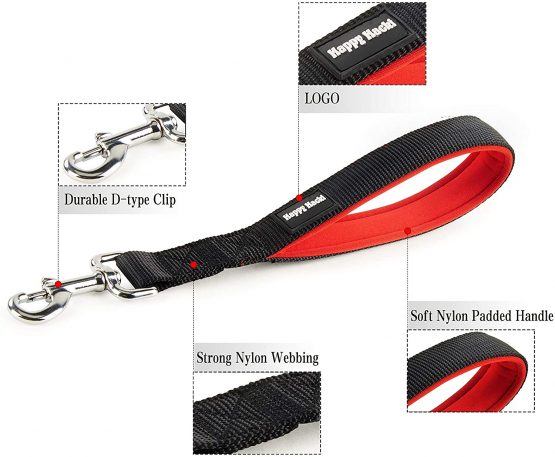 HAPPY HACHI Short Dog Lead Leash for Medium Large Strong Dogs Easy Control Double Webbing Nylon Pet Training Traffic Leash with Padded Handle (Black, M 12.6inch Length) - Image 3