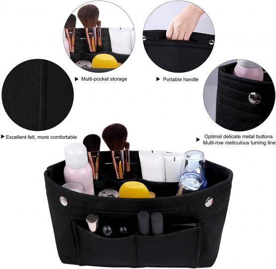 Felt Handbag Organiser Multi-Pocket Insert Tidy Pocket Purse Cosmetic Storage Bag for Women Black - Image 2