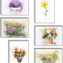 48 Blank Artistic Watercolour Flower Greeting Cards Made from Recycled Card
