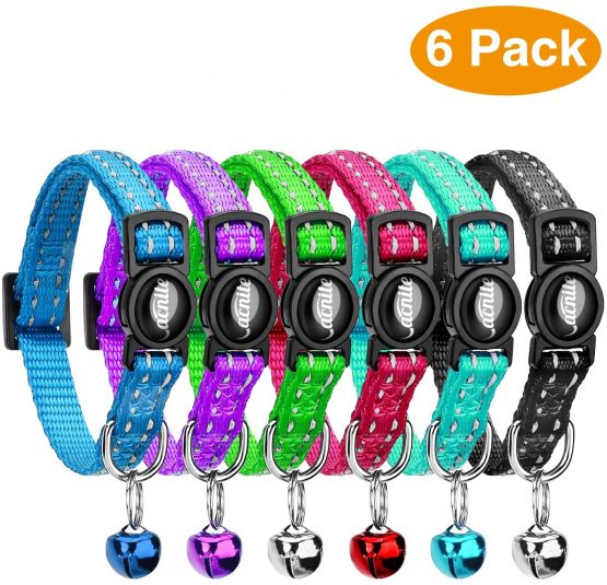 Cat Collar Safety Adjustable VACNITE Cat Collar with Bell Reflective Strap Safety Quick Release Buckle Suitable for Cats and Small Dogs (Pack Of 6)