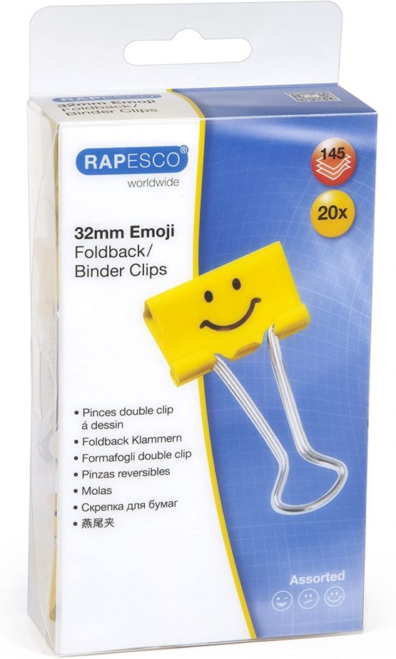 Rapesco 1354 32 mm Fun Foldback Clips, Bright Yellow, Pack of 20 - Image 3