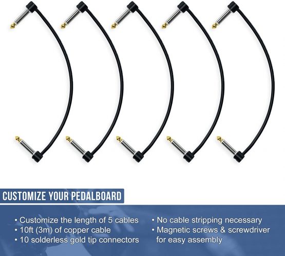 Crosby Solderless Pedalboard Cable Kit - No Cable Stripping Required, 3m Cable & 10 Gold Tip Connectors with Magnetic Screws Make 5 DIY Patch Cables for Guitar Effects & Pedal Board - Image 3