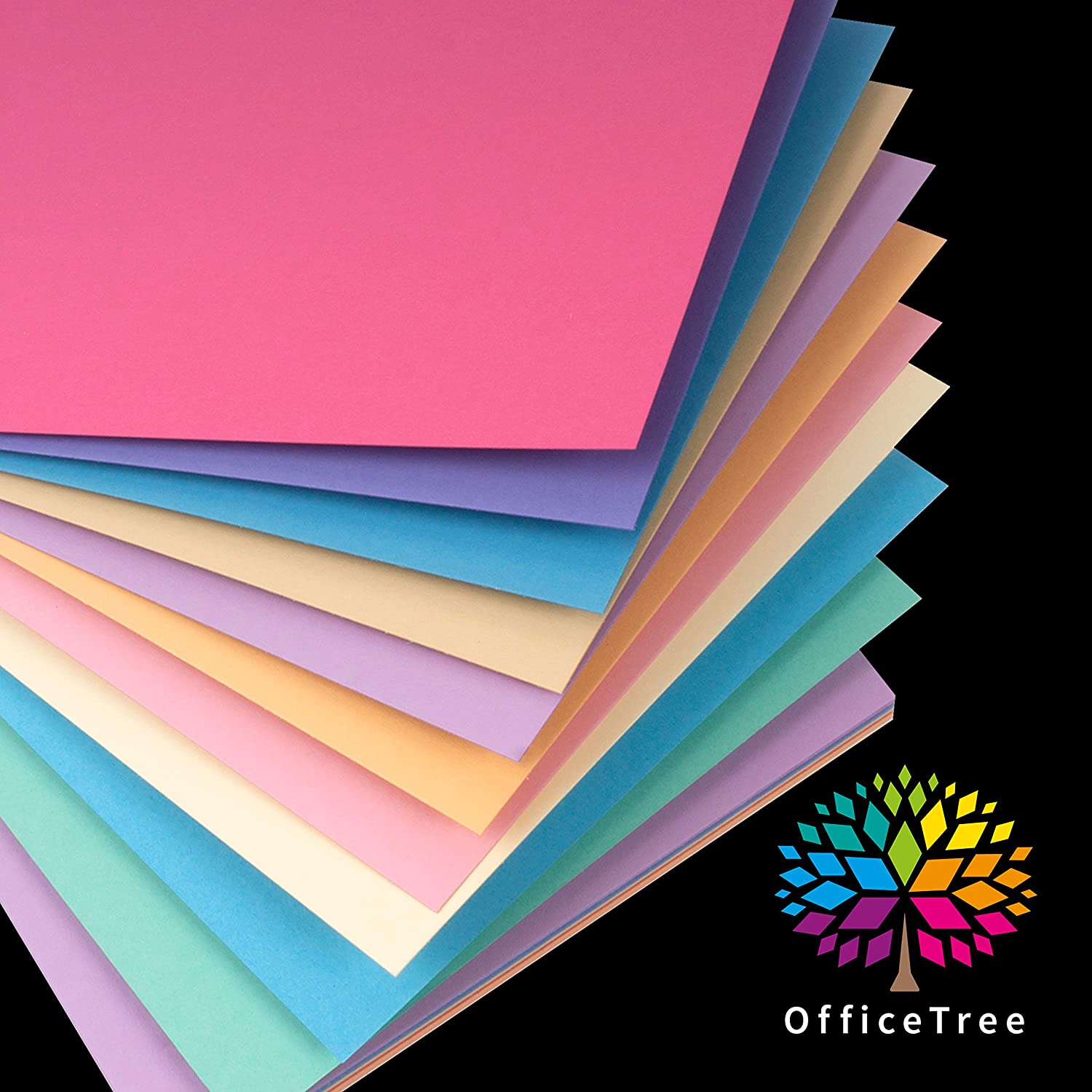OfficeTree 50x Pastel Paper A4-300 g/m², 10 Pastel Colours, Pastel Card Paper, Coloured Paper A4, A4 Coloured Card - Image 2