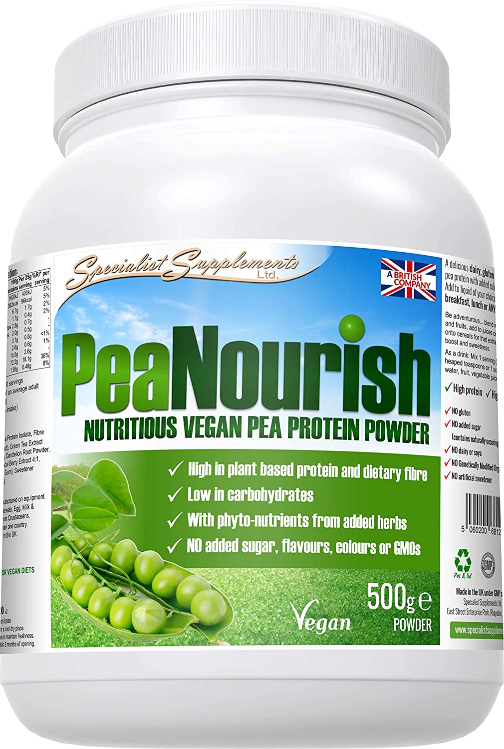 Specialist Supplements PeaNourish Pea Protein Powder 500g, Green - Image 4