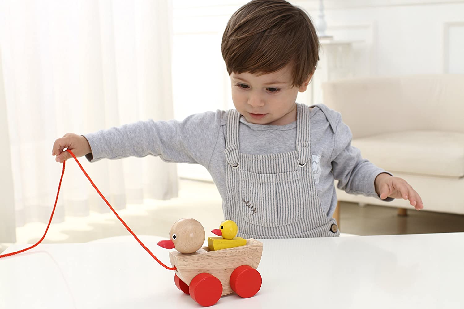 Babe Rock Pull Along Toys for 1 Year Old and Up Classic Wooden Duck Pull Toy for Infant Toddler