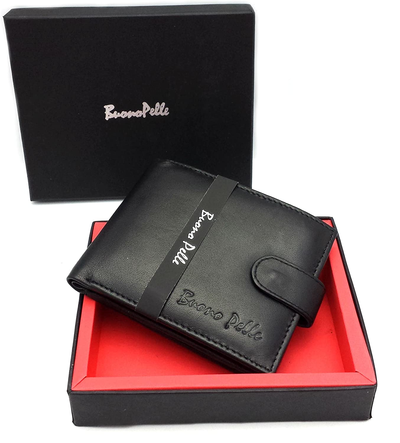 Buono Pelle RFID Blocking Mens Designer Genuine Real Soft Leather Wallet with Large Side Zip Coin Pocket/Pouch Gift Boxed - Image 2