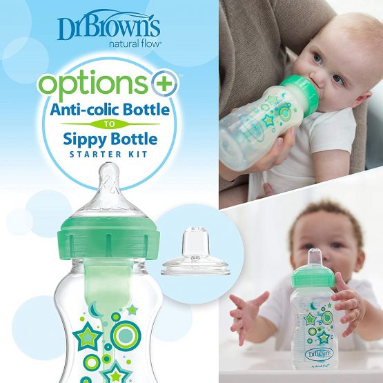 Dr. Brown’s Natural Flow Options+ Sippy Bottle Starter Kit, Wide-Neck, 9 oz/270 ml - Blue Rainbow - Image 3