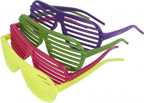 Party Sunglasses 36 Pack of Neon Color Plastic Slotted Shutter Shades 80s Party Favors Supplies Eye-wear Glasses Props in Yellow, Purple, Pink, Green - Image 4