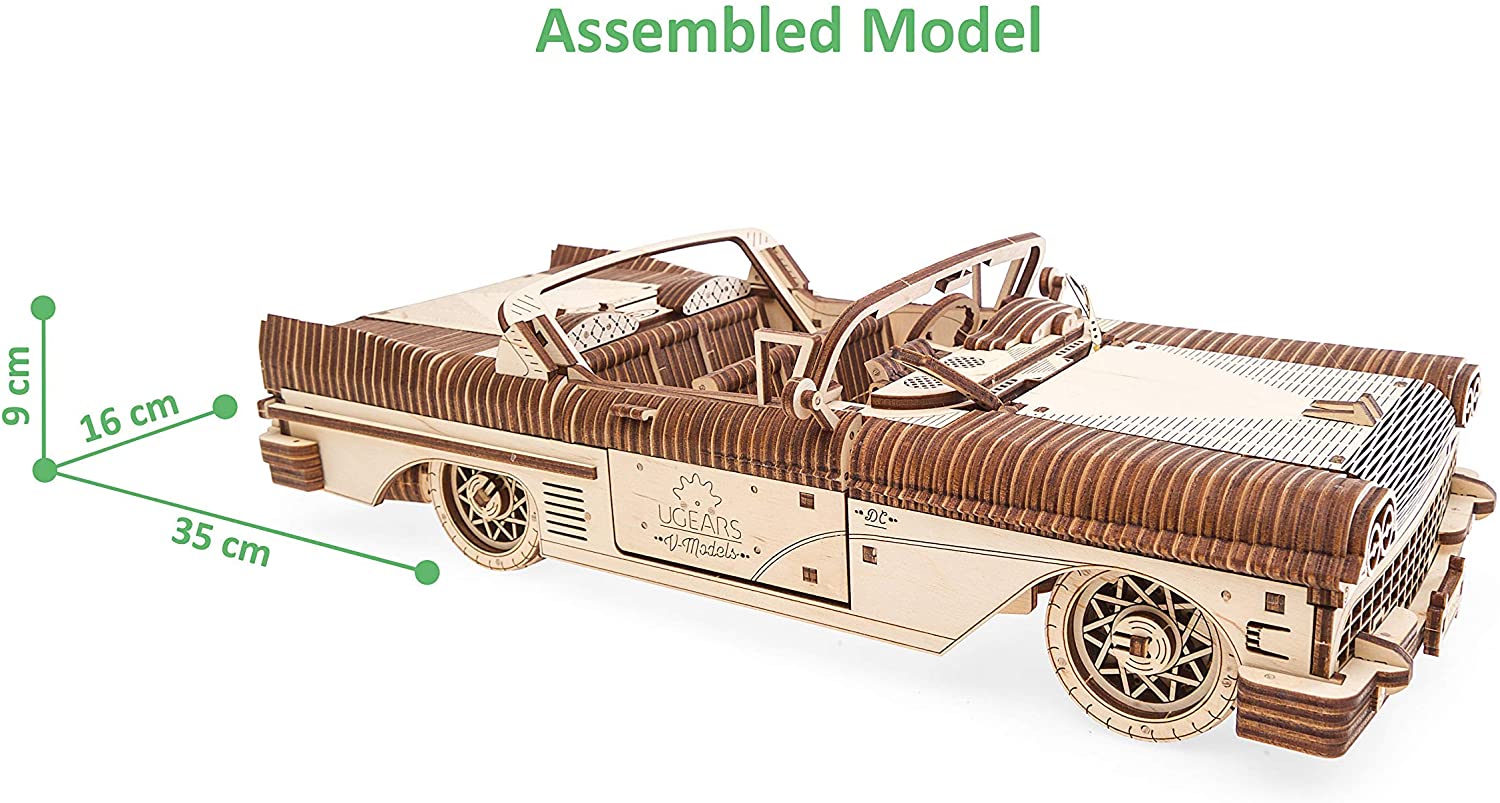 UGEARS Dream Cabriolet VM-05 3D Puzzle, 1950s Convertible Wooden Model Kits for Adults to Build - Image 2
