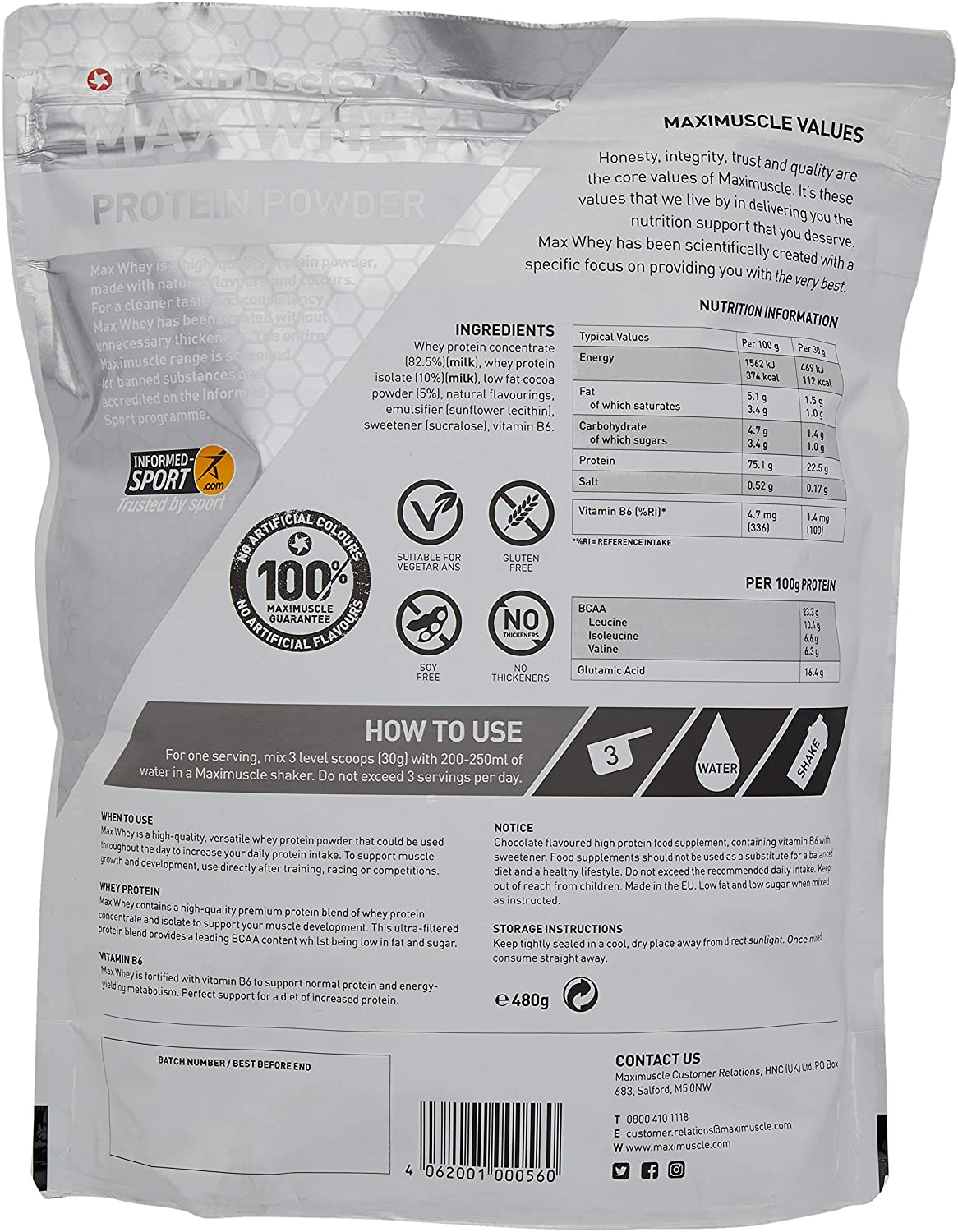 MaxiNutrition, MaxWhey, Whey Protein Powder Chocolate, Low-Fat, Low Sugar, Gluten & Soy-Free, Vegetarian, 420g - Image 2