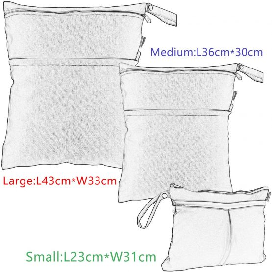 Damero 3 pcs Baby Wet Dry Cloth Diaper Bag, Reusable Wet Dry Nappy Bag, Travel Diaper Organiser Bag for Baby's Nappies, Dirty Clothes and More (Whale) - Image 4