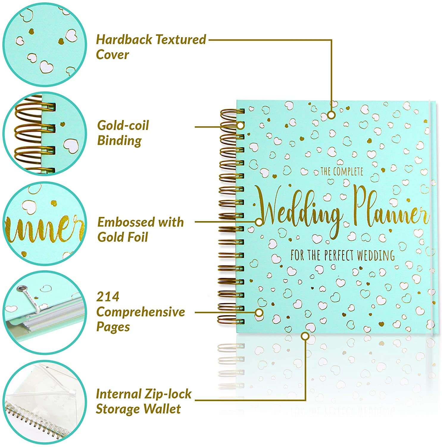 Wedding Planner Book and Notebook Set – UK Bride and Groom Planning Journal Organiser Bridal, Zip-Lock Pocket, Checklists, Engagement Gift, Countdown Calendar & Organising Diary - Image 3
