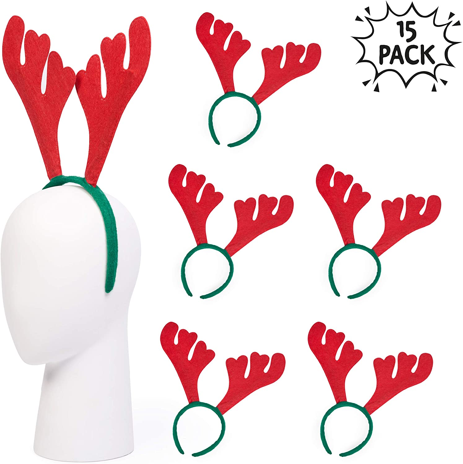 THE TWIDDLERS - 15 Christmas Felt Headbands Antler Reindeer Head Boopers Festive Costume Fancy Dress Up Accessories for Xmas Party