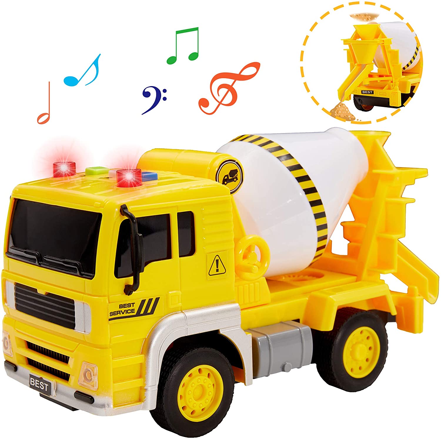 BUYGER Cement Mixer Truck Toy with Lights and Sounds, Car for 3 4 5 Year Old Boys Girls