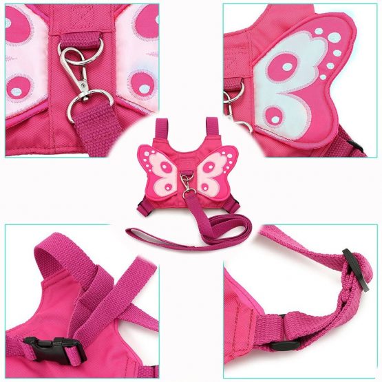 Cisixin Baby Toddler Kids Walking Safety Mini Backpack Harness Reins For 1-3 Year Old, Adjustable Strap and Buckle, Pink Butterfly - Image 3