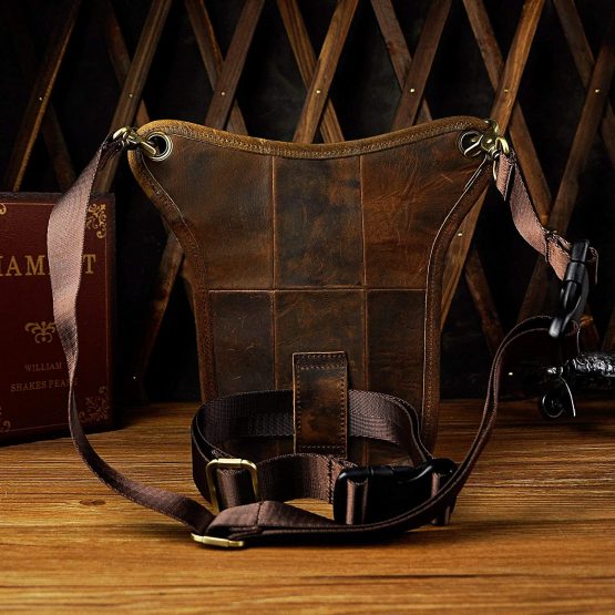 Le'aokuu Mens Genuine Leather Messenger Hip Bum Blet Fanny Waist Pack Tactic Drop Leg Thigh Bag - Image 4
