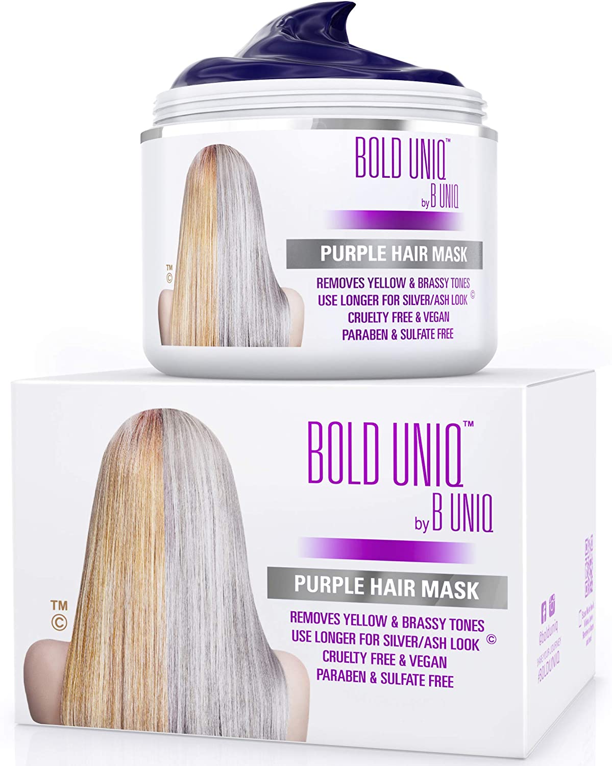 Bold Uniq Purple Hair Mask, Toner for Blonde Platinum, Bleached, Silver, Gray, Ash & Brassy Hair