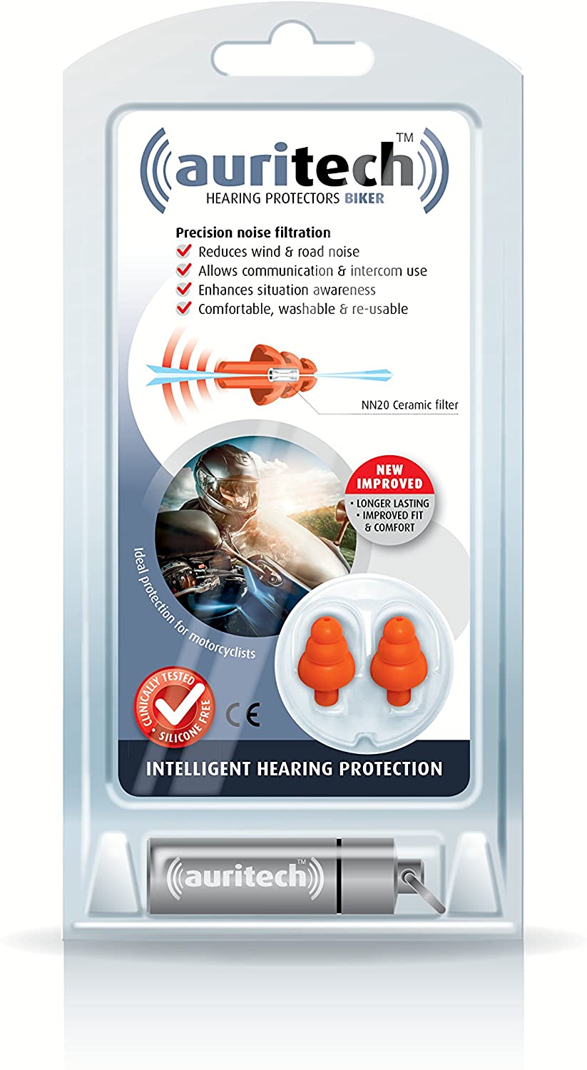 AURITECH Biker Earplugs - Intelligent Hearing Protection for Motorcyclists, Orange