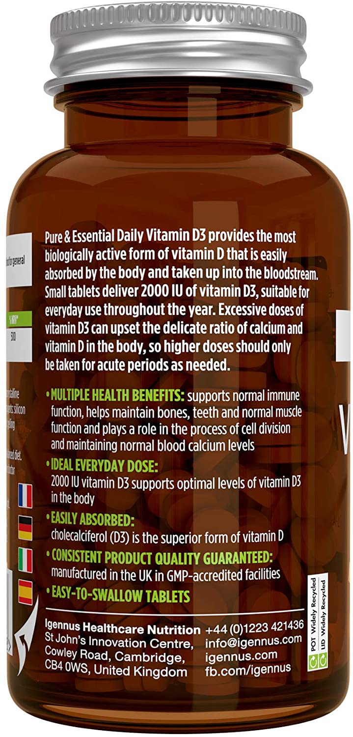 Igennus Pure Vitamin D3 2000iu, Clean Label, 365 Small Tablets, 1-Year Supply - Image 4