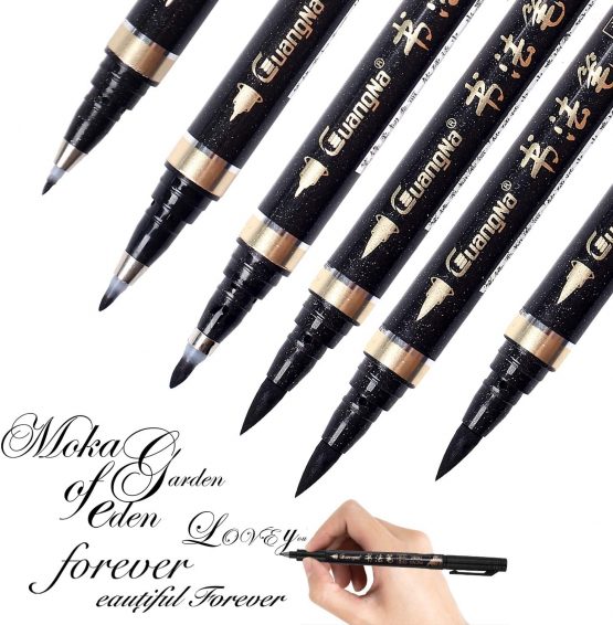 Calligraphy Pens - Reastar 6 PCS Calligraphy Set for Beginners, Refill Brush Pens Calligraphy - For Lettering, Beginners Writing, Signature, Watercolor Illustrations, Design And Art Drawing (4 Sizes)
