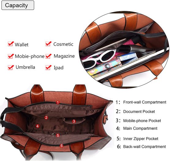 Chikencall Women Oil Wax PU Leather Handbag Ladies Handbags Satchel Elegant Top-Handle Bag Vintage Shoulder Bag for work shopping party - Image 3