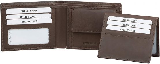 Koruma Mens Premium Genuine Leather Bifold Wallet Smart Credit Card Blocker and Coin Pocket with RFID – Brown 3-in-1 Wallet - Image 3