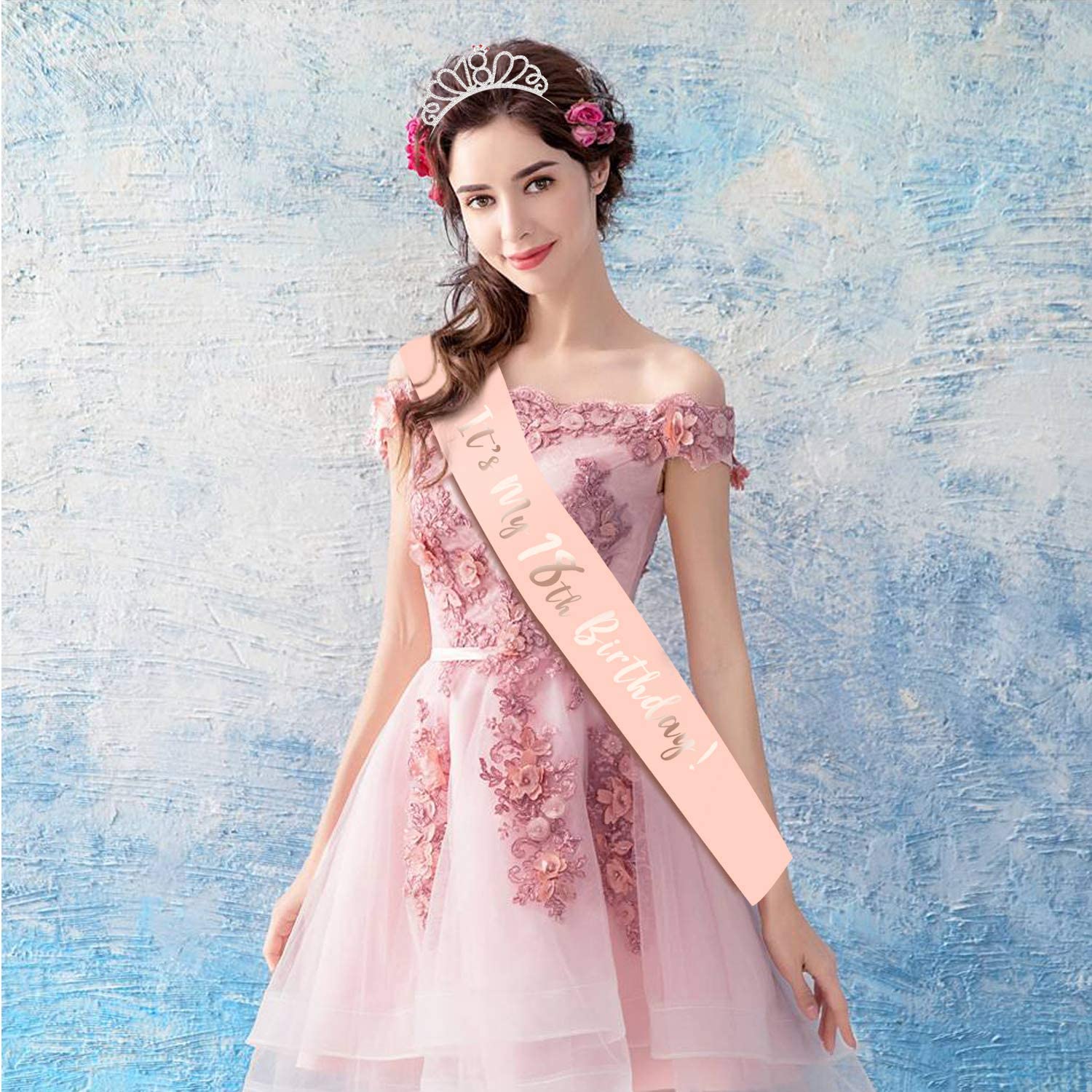 HOWAF Rose Gold Happy 18th Birthday Sash and 18 Birthday Tiara Rhinestone Crown Headband for 18 Birthday Gift Party Accessories 18th Birthday Decoration Girls Women - Image 3