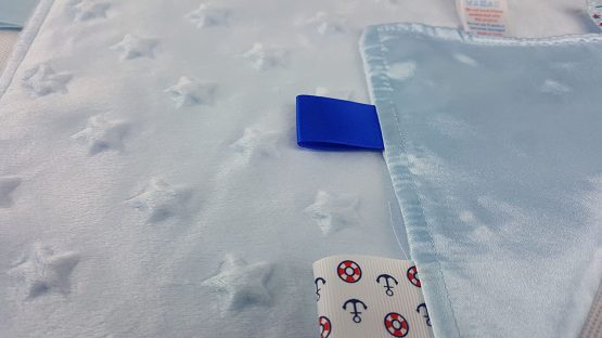 Soft Touch Taggie Comforter Baby Comfort Blanket with Sensory Tags and Bubble / Heart / Star / Foil Print Pattern (Blue Star) - Image 2