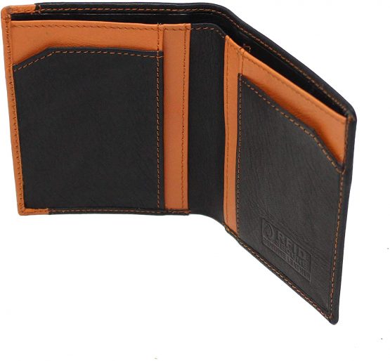 MORUCHA Mens RFID Blocking Super Slim Cardholder Minimalist Leather Bifold Wallet M65 Black Tan - Image 4