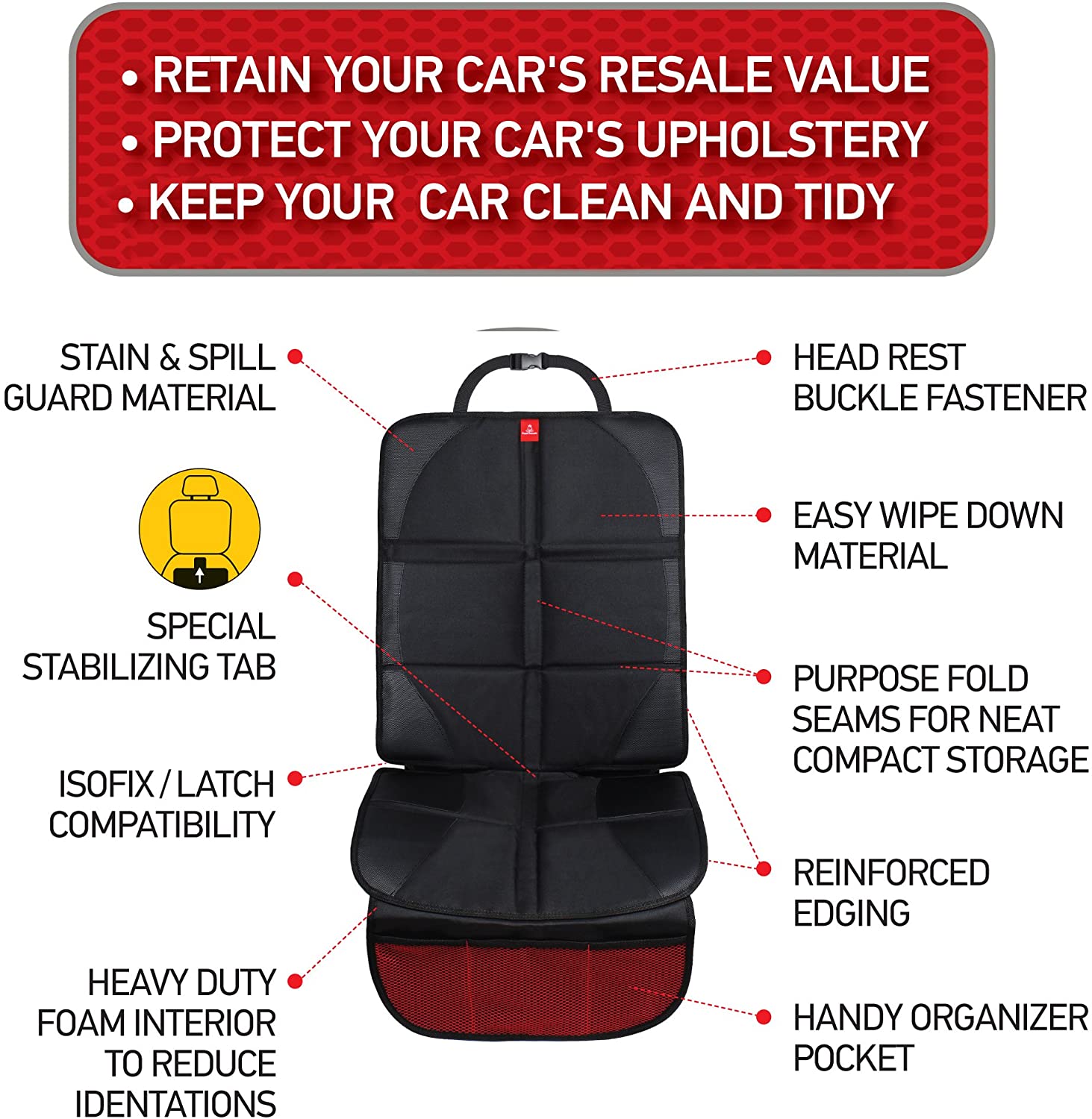 Royal Rascals Car Seat Protector for Child Seats, Universal Fit Padded Baby Car Seat Cover with Organiser Pockets and Liners - Image 3