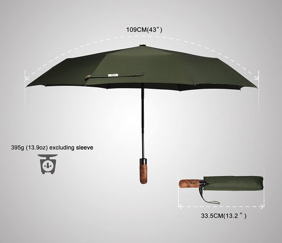 Balios® Prestige Travel Umbrella, Real Wood Handle, Auto Open & Close, Vented Windproof Double Canopy, Designed in UK (Bright Orange with Real Wood Handle) - Image 4