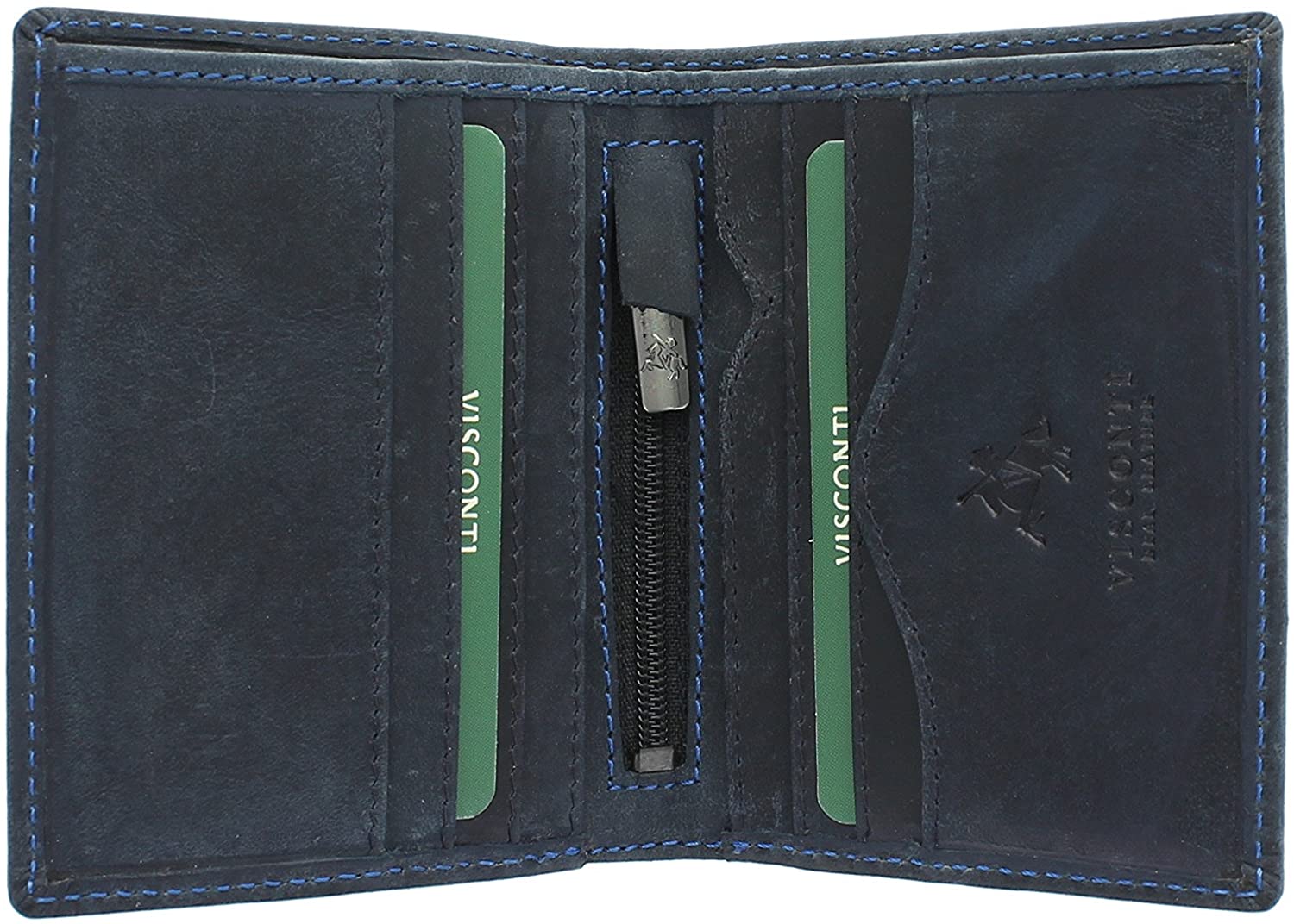 VISCONTI Hunter Compact Oiled Leather Arrow Wallet RFID Blocking 705 Oil Blue, 8cm x 10cm x 2cm