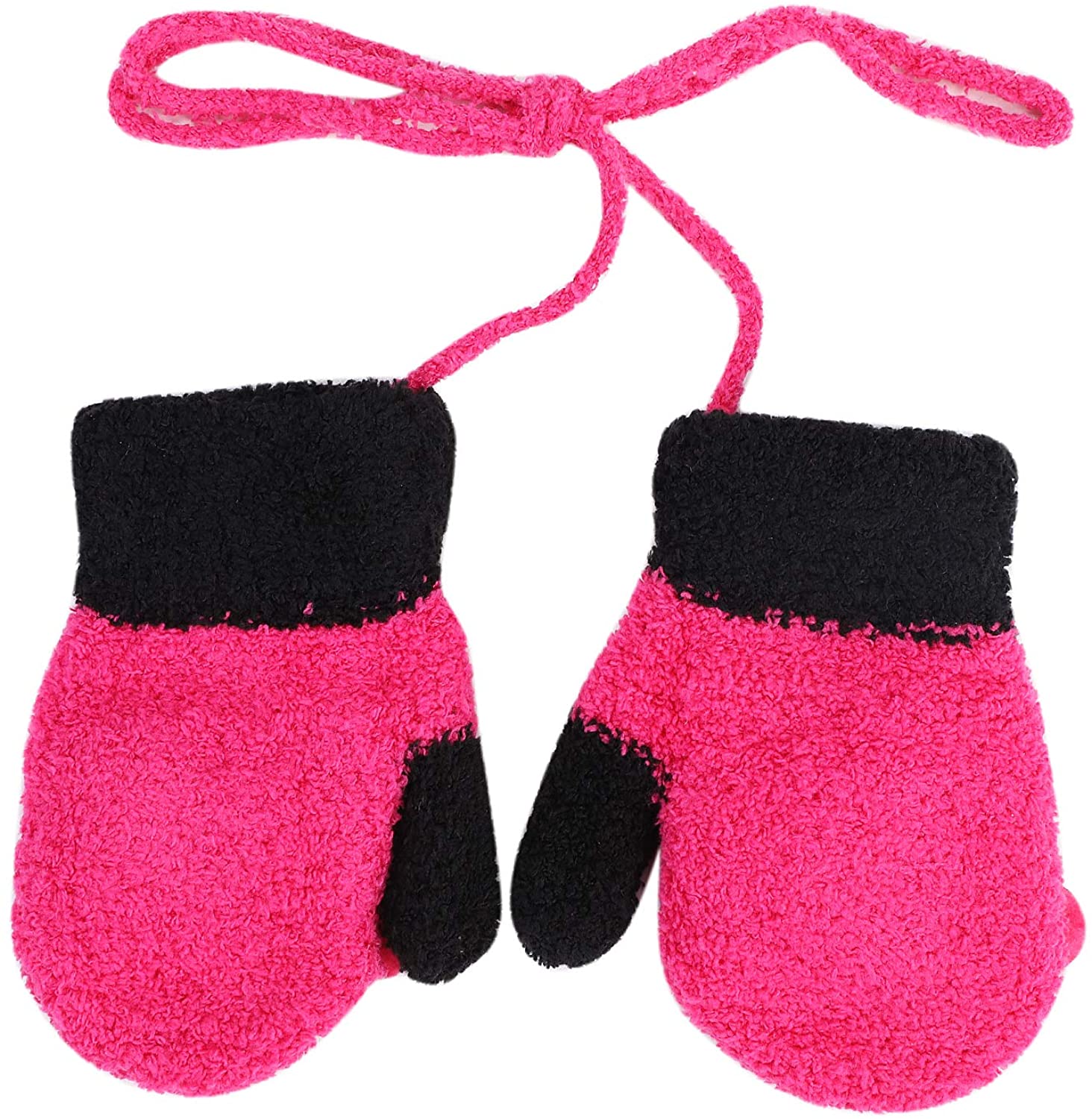 Squeaky Baby Cartoon Gloves Toddler Cute Winter Warm Full Finger Mittens Hanging Neck Velvet Lined Knitted Mitts for Infants Kids Boys Girls 1-3 Years Old Birthday Gifts - Image 3