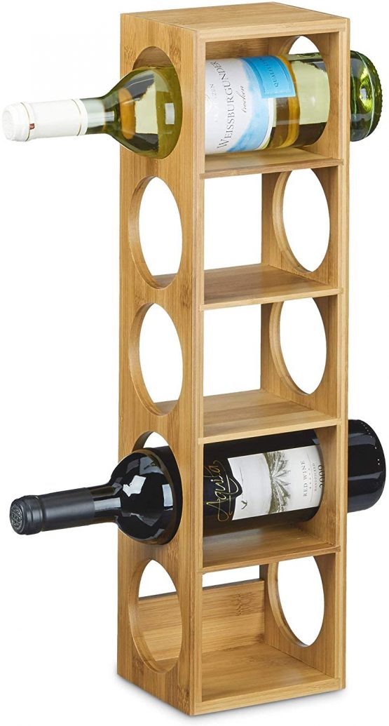 Relaxdays Bamboo Rack Size 53 x 14 x 12 cm, 5 Levels, Modern Bottle Storage Wine Holder for Horizontal Hold, Stackable, Natural Brown, Wood, 12 x 14 x 53 cm