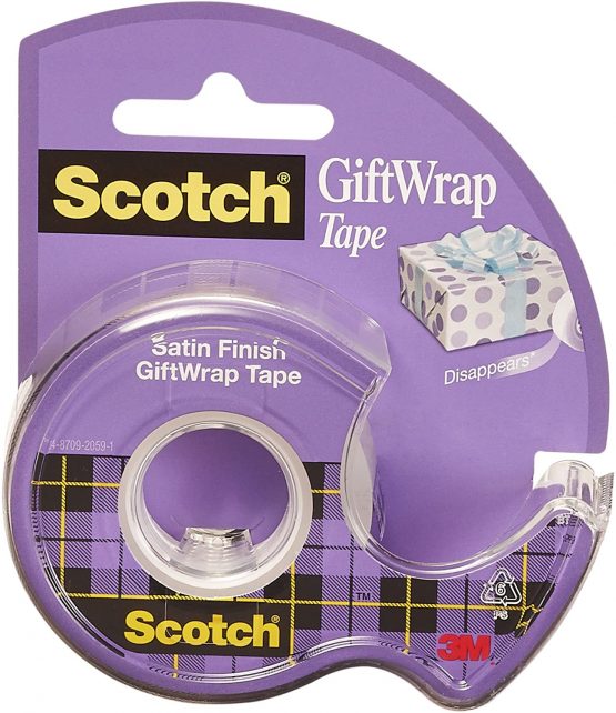 Scotch GiftWrap Tape on a Dispenser - 1 Roll - 19 mm x 16.5 m - Satin-Finish Clear Tape to Use on Gift Wrapping Paper
