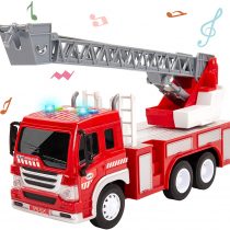 HERSITY Kids Fire Engine Truck Toys Push and Go Cars with Lights and Sounds Emergency Rescue Ladder Truck Educational Toy Gifts for 3 4 5 6 Years Old Boys Girls